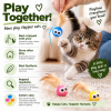 Cat playing with a Bouncy Tail Ball featuring a real feather tail, with tips for interactive play, safe storage and regular toy inspection.
