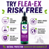 Flea-eX natural flea and tick spray backed by 158+ customer reviews, third-party testing, 365-day satisfaction guarantee, and family-owned business support.