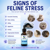 Signs of feline stress including excessive grooming, stress licking, hiding, aggression, anxiety, inappropriate urination and restlessness with Feline Essential Cat Calm.