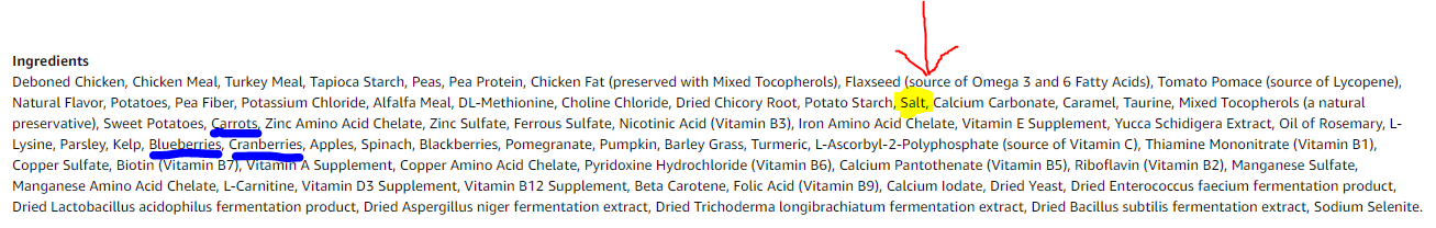 Ingredient List Of Blue Buffalo Cat Food Showing The Salt Divide