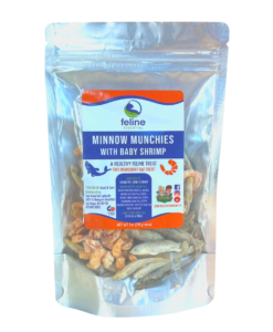Minnow munchies with baby shrimp is a healthy and delicious treat for cats made of only single ingredients. No added fillers, preservatives or hormones ever!