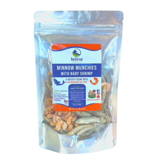 Minnow munchies with baby shrimp is a healthy and delicious treat for cats made of only single ingredients. No added fillers, preservatives or hormones ever!