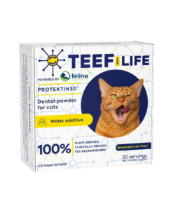 TEEF for Cats powered by Feline Essential is a dental additive for cats to correct their dental health easily and quickly at home. This powdered product is tasteless, odorless and uses science-backed technology. No fillers, additives or preservatives.