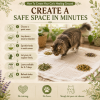 Step-by-step guide showing how to create an herbal healing ground for cats using individually placed organic herbs on a blanket to encourage natural exploration and self-selection.