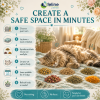 Step-by-step guide showing how to create a Calm Organic Herb Garden by placing individual organic herb piles on a cozy blanket so cats can naturally explore, self-select herbs, and relax.