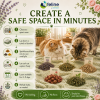 Step-by-step guide showing how to create a Peace Organic Herb Garden by placing individual organic herb piles on a cozy blanket so multiple cats can naturally explore, self-select herbs, and build trust together.