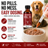Antarctic krill oil for cats and dogs with syringe, highlighting benefits like better absorption, omega-3 EPA and DHA, joint and skin support, and no fishy smell. Omega 3s for pets.